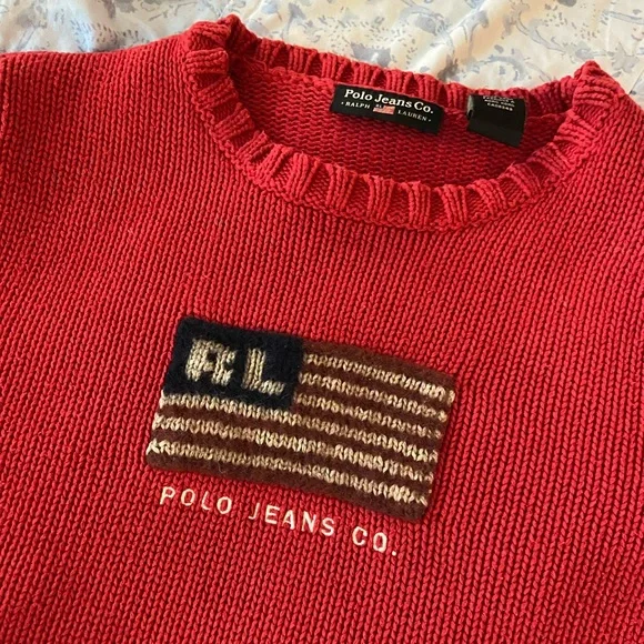 ❌SOLD❌ Vintage Polo Ralph Lauren American Flag Sweater - Picture 2 of 8